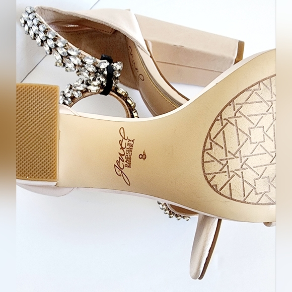 🆕️ Jewel Badgley Miscka Mayra Ankle Strap Sandals block heel - Champagne - 8 - Picture 9 of 14